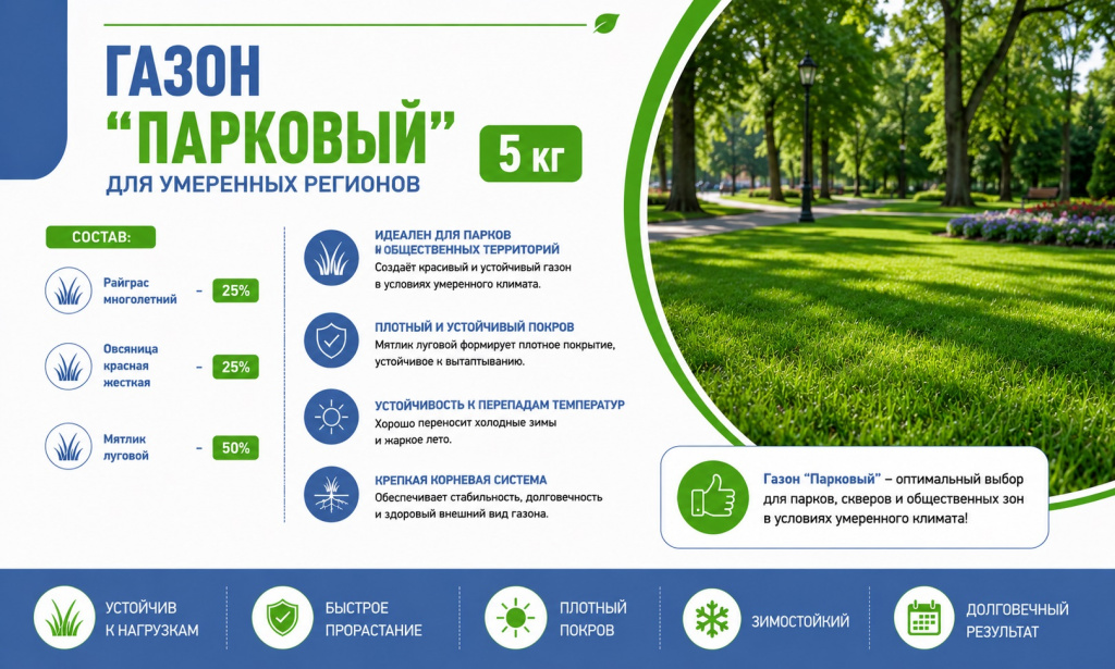 газон Парковый для умеренных регионов 5 кг газон Парковый для умеренных регионов 5 кг